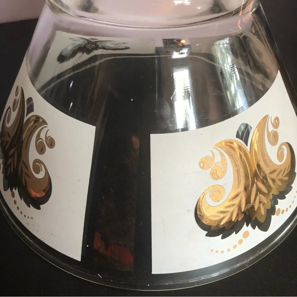 Vintage 1970s MCM large glass white clear & gold pattern CHIPS OR SALAD BOWL